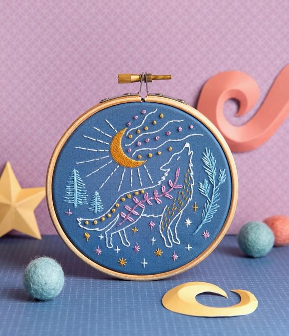 Celestial Wolf Mini Embroidery Kit by Hawthorn Handmade