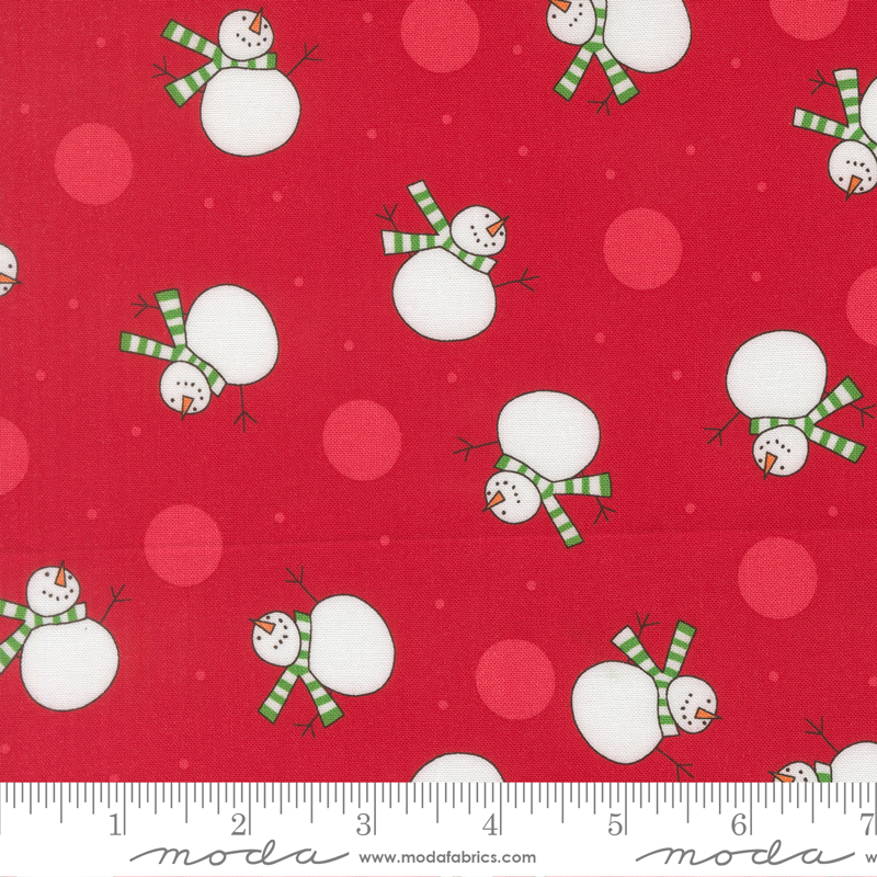 Snow Time Tossed Snowman Poinsettia Red by Me and My Sister Designs from Moda Fabrics