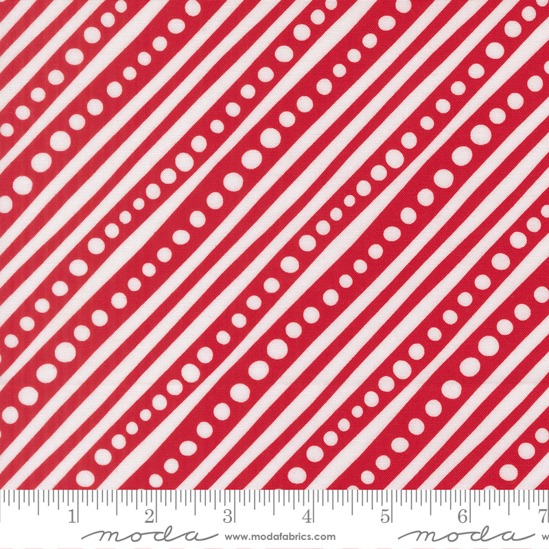 Snow Time Dotted Bias Stripe Poinsettia Red by Me and My Sister Designs from Moda Fabrics