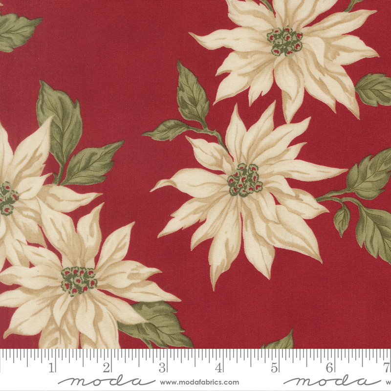 Candlelight Christmas Poinsettias on Crimson by 3 Sisters from Moda Fabrics
