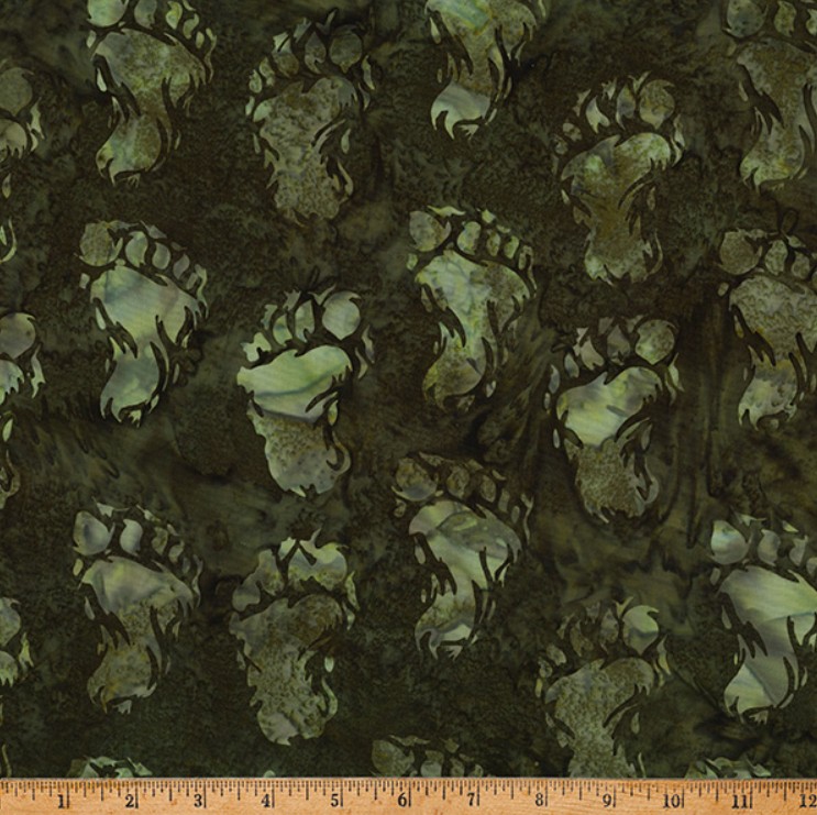 Big Foot Footprints on Olive Bali Batik from Hoffman Fabrics