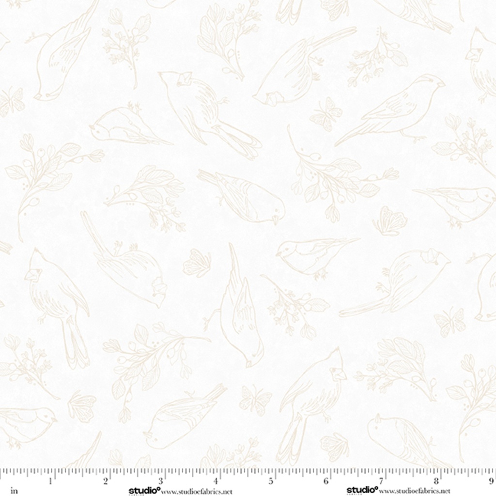 Unexpected Red Fine Line Birds White by Rebecca Canale from Studio E Fabrics
