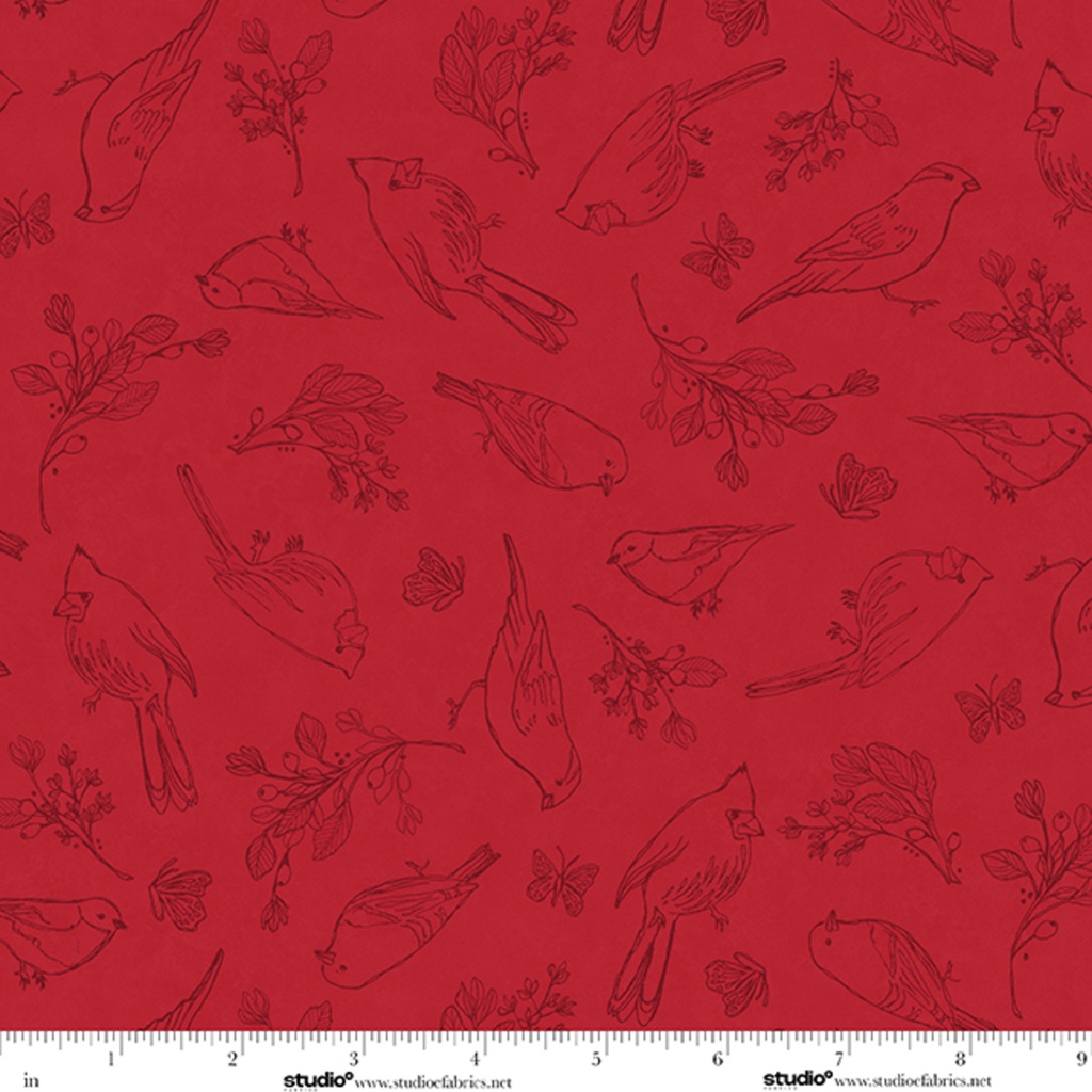 Unexpected Red Fine Line Birds Red by Rebecca Canale from Studio E Fabrics