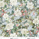 Unexpected Red Flowers Slate/Sage by Rebecca Canale from Studio E Fabrics