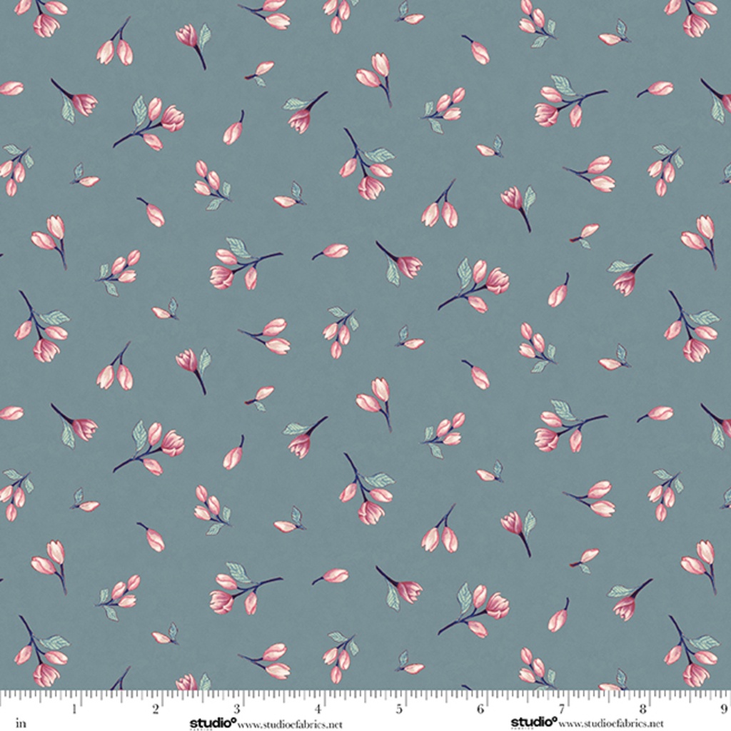 Unexpected Red Tossed Blossoms Dark Slate by Rebecca Canale from Studio E Fabrics