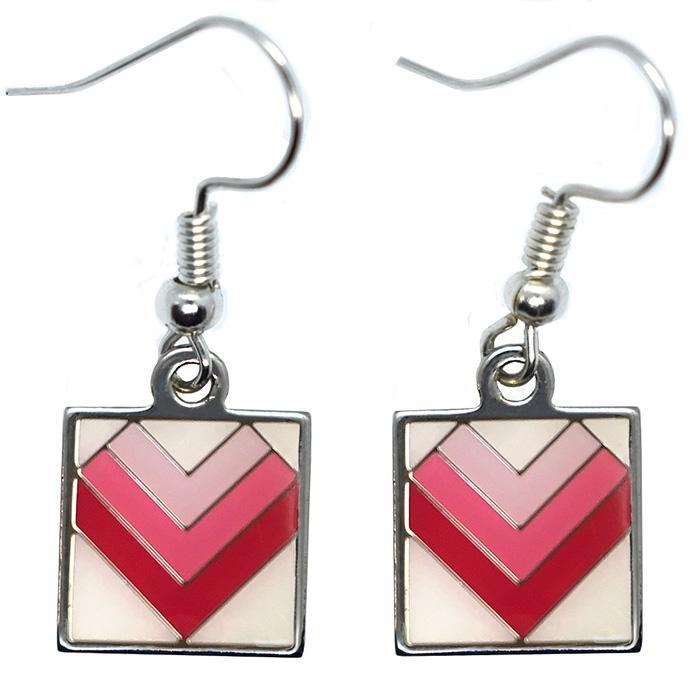 Pink Strippy Heart Earrings