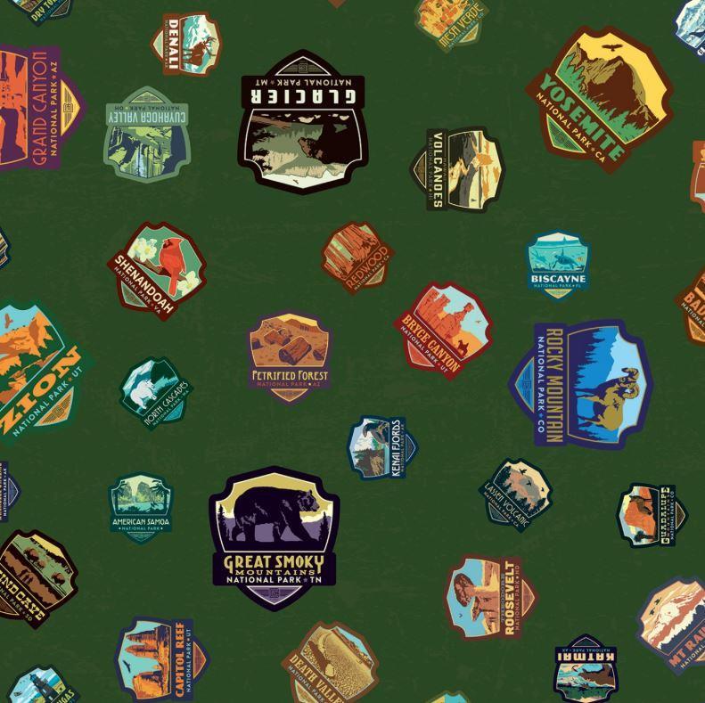 National Parks Patches Green by Anderson Design Group for Riley Blake Designs