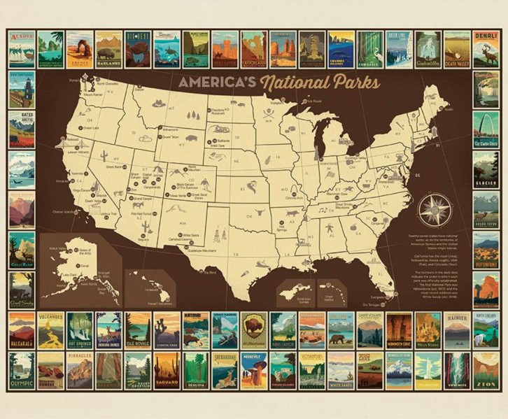 National Parks USA Map Poster Panel From Riley Blake Designs