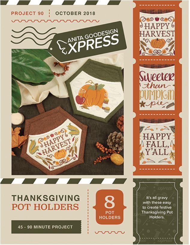 Anita's Express Thanksgiving Pot Holders Embroidery Pattern