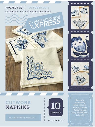 Anita Goodesign Cutwork Napkins Anita's Express Embroidery Pattern