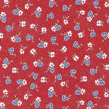 Naptime 4 Tossed Blue And White Flowers On Scarlet Background From Robert Kaufman Fabrics