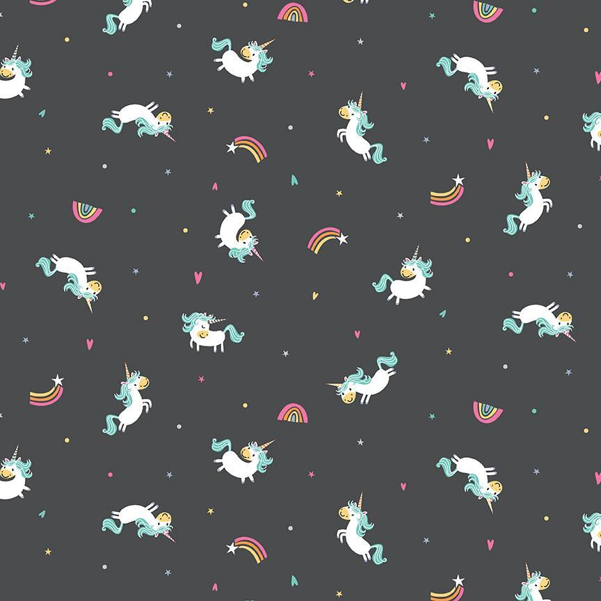 Unicorn Kingdom Unicorn Toss Charcoal From Riley Blake