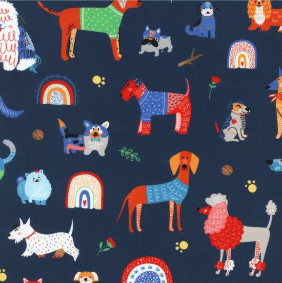 Whiskers And Tails Dogs On A Navy Background From Robert Kaufman