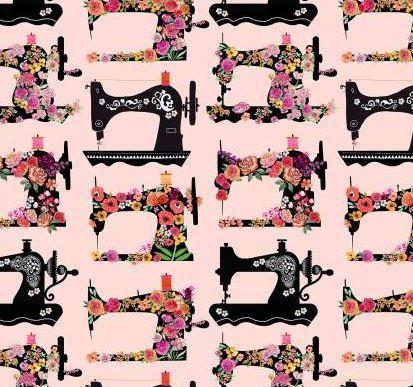 Floral Sewing Machines Pink From Timeless Treasures