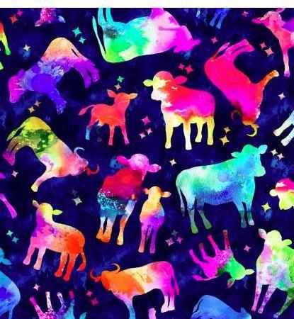 Cosmic Cows Silhouettes Purple From Oasis Fabrics 