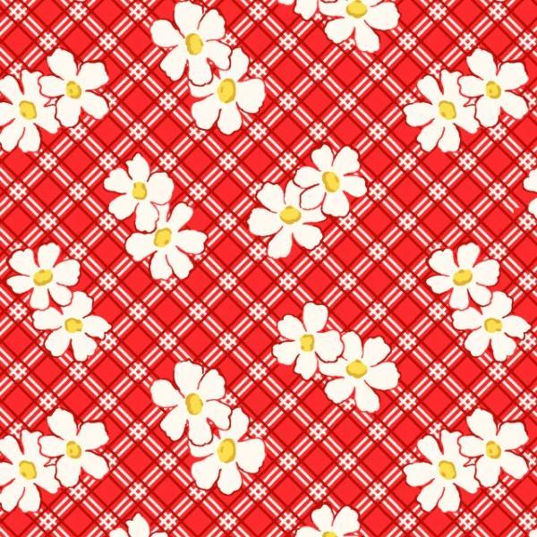 Beach Baby Diagonal Plaid/Floral Red By Retro Vintage For P&B Textiles