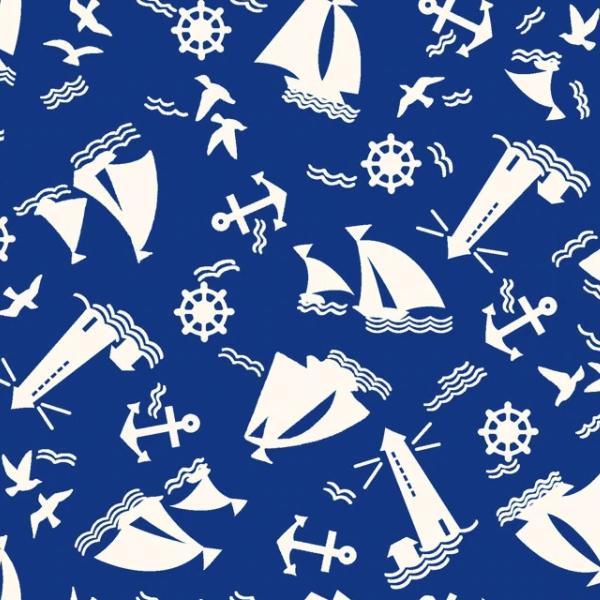 Beach Baby Sailboats Dark Blue By Retro Vintage For P&B Textiles