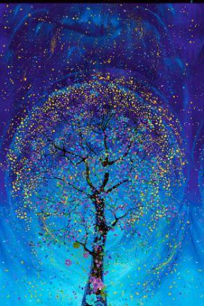 Utopia Metallic Tree Panel Blue By Chong-A Hwang For Timeless Treasures