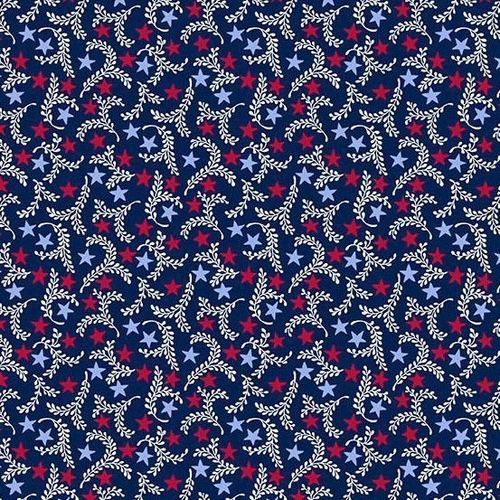 Star Spangled Star Branches Blue for Andover Fabrics