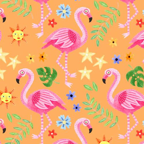 Wanderlust Flamingos Orange By Stephanie Peterson Jones For P & B Textiles