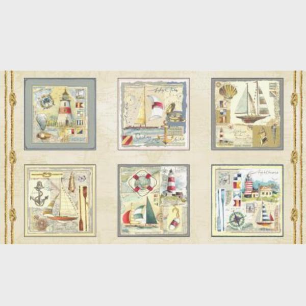 World Traveler Nautical Panel Beige By Michael Miller