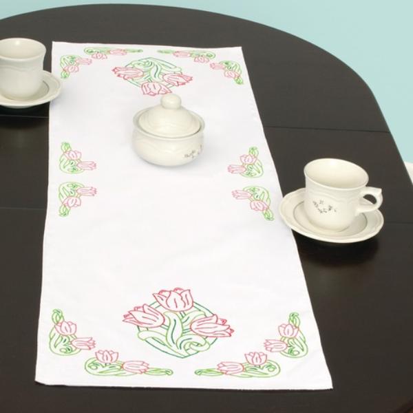 Tulips Table Runner Stamped For Embroidery From Jack Dempsey Needle Art