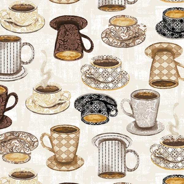 Coffee Connoisseur Mug Collection Cream By Jean Plout For Whistler Studios From Windham Fabrics