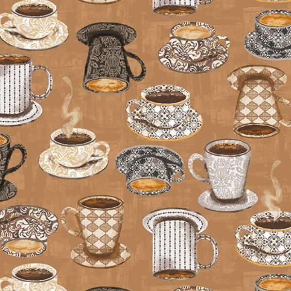 Coffee Connoisseur Mug Collection Caramel By Jean Plout For Whistler Studios From Windham Fabrics