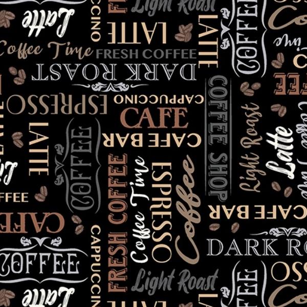 Coffee Connoisseur Words Black  By Jean Plout For Whistler Studios From Windham Fabrics