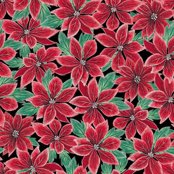 Mistletoe Magic Poinsettias Red By Lily Ford For Blank Quilting