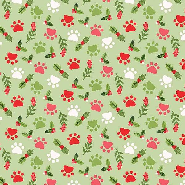 Cozy Holidays Paw Prints Green by Olivia Gibbs for Timeless Treasures