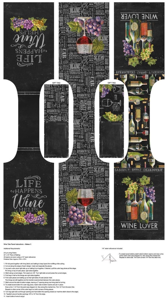 Life Happens Wine Tote Panel By Ellen & Clark Studio For Northcott