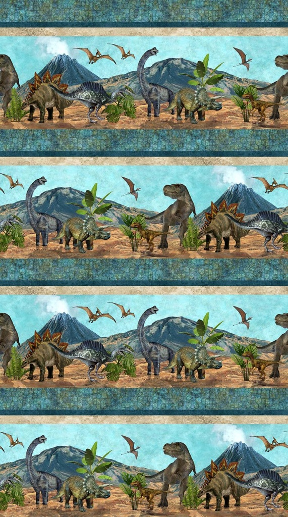 Prehistoric World Stripe Teal/Multi By Linda Ludovico For Northcott