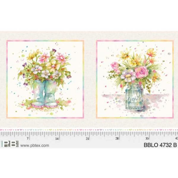 Boots & Blooms Boot Pillow Panel Blue by Sillier Than Sally Designs for P & B Textiles