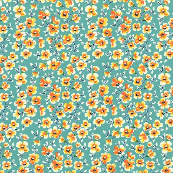 Sunnyside Farm Floral Teal By Debbie Beaves From Flowerhouse For Robert Kaufman Fabrics