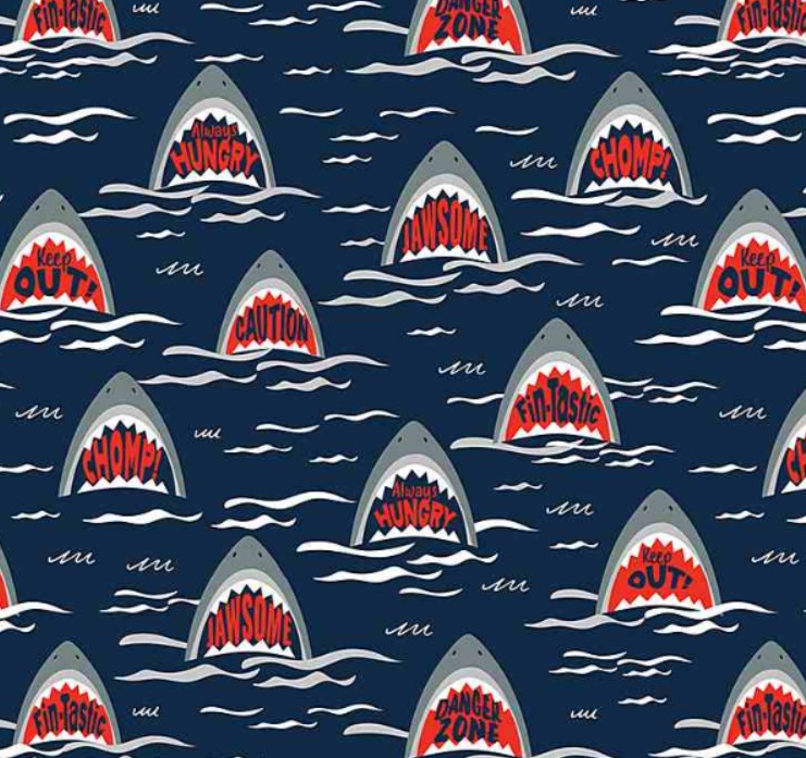 Surfing Skeletons Scary Sharks Nautical from Timeless Treasures
