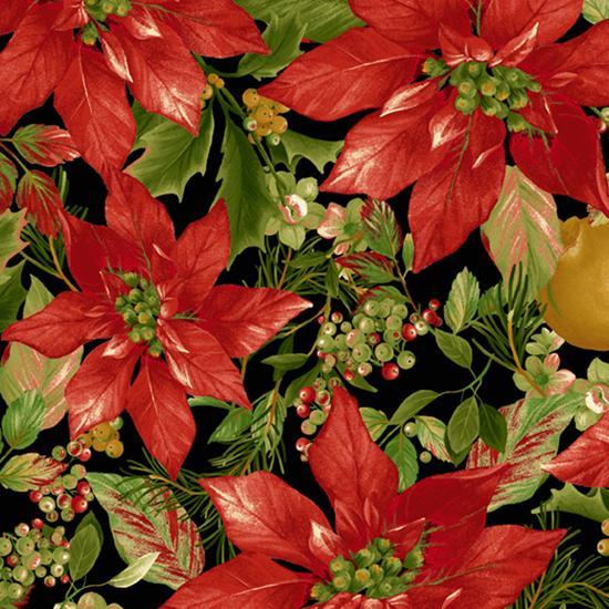 Holiday Foliage Large Poinsettias Black By Laura Berringer For Marcus Brothers