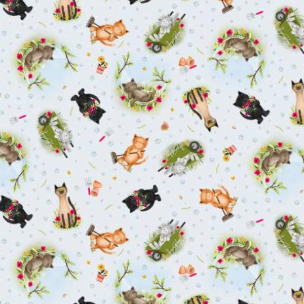 Pretty Cats In Garden Sky By Timeless Treasures