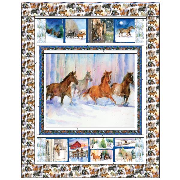 Snowfall On The Range Horse Quilt Kit From 3 Wishes