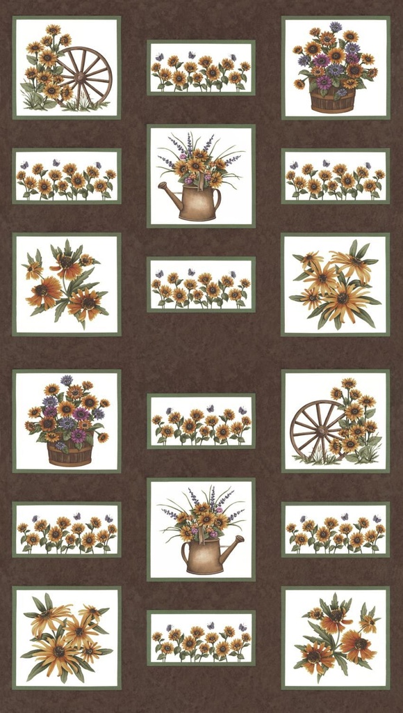 Sunflower Garden Panel Brown by Holly Taylor for Moda