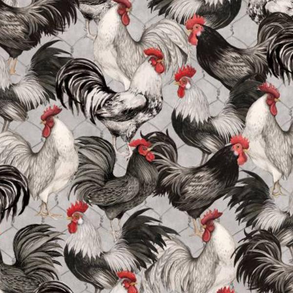 Proud Rooster Roosters Gray By Susan Winget For Wilmington Prints