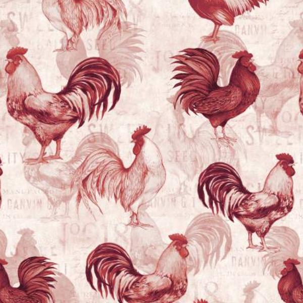 Proud Rooster Allover Ivory/Red By Susan Winget For Wilmington Prints