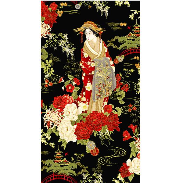 Kyoto Garden Geisha Panel Black By Chong-A Hwang For Timeless Treasures