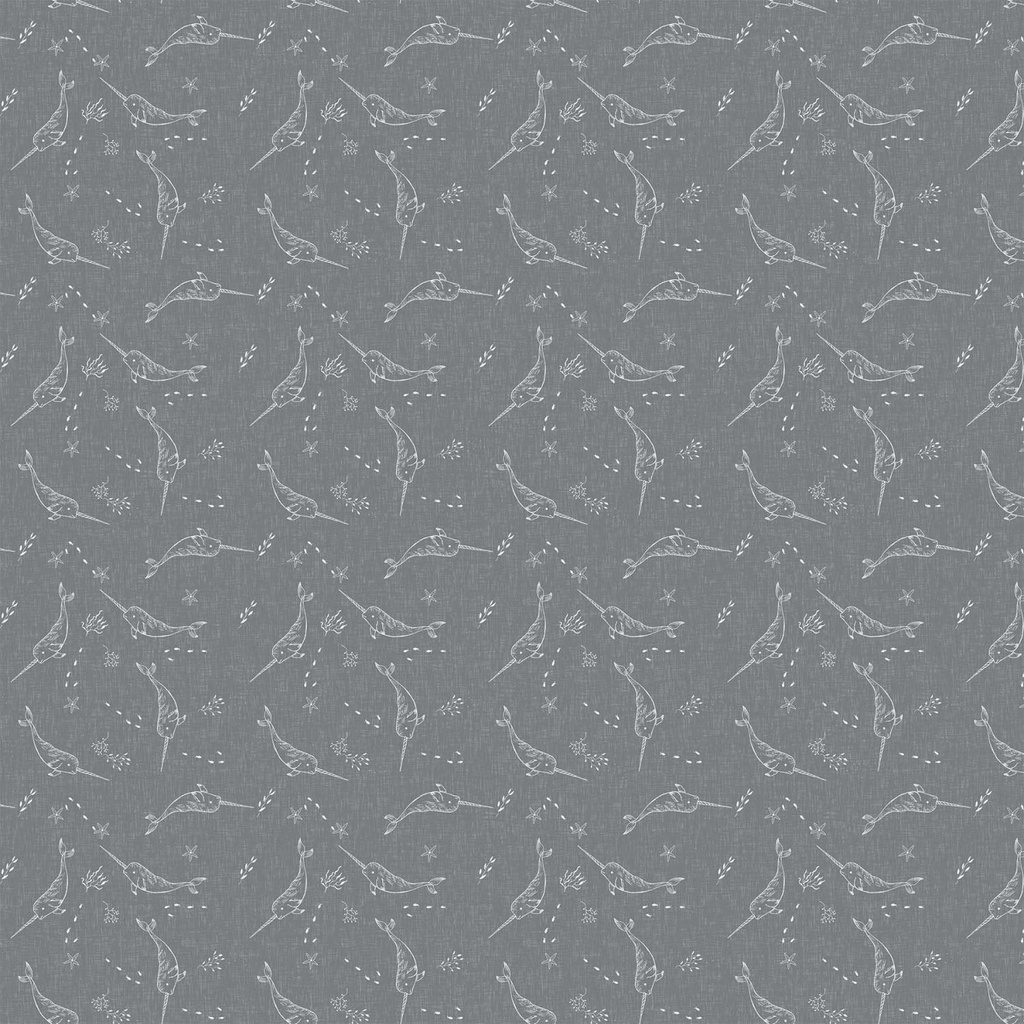 Calm Waters Narwhals Gray By Bernadett Urbanovics For Figo Fabrics
