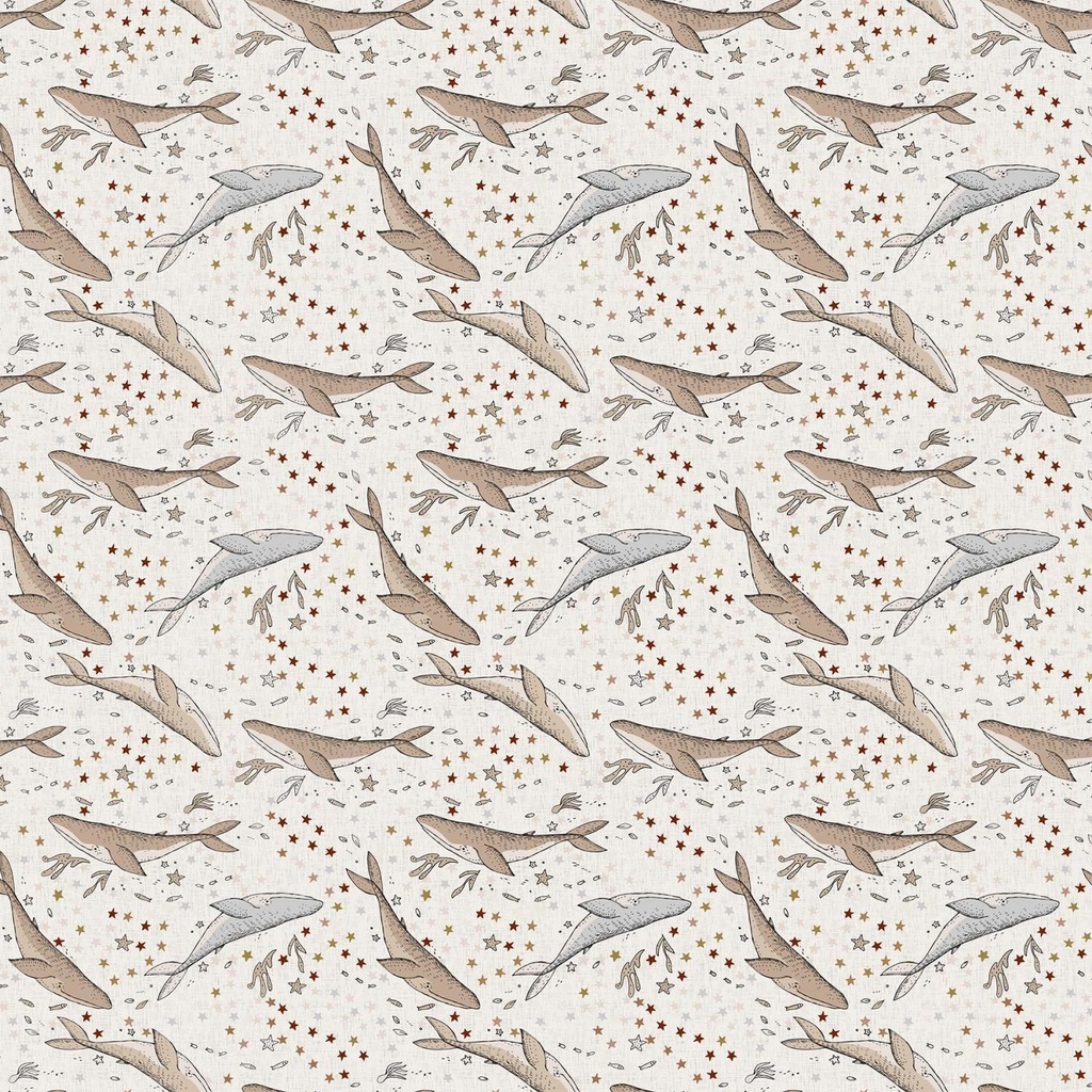 Calm Waters Whales Cream By Bernadett Urbanovics For Figo Fabrics