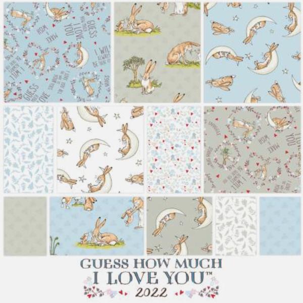 Guess How Much I Love You 5" Squares Blue by Anita Jeram for Clothworks