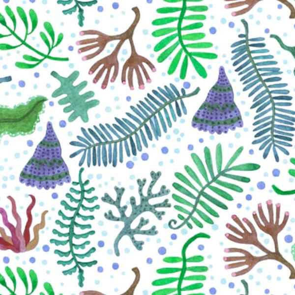 Deep Blue Sea Seaweed White By Stephanie Peterson Jones For P&B Fabrics