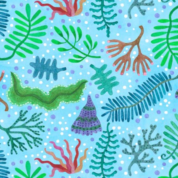 Deep Blue Sea Seaweed Blue By Stephanie Peterson Jones For P&B Fabrics