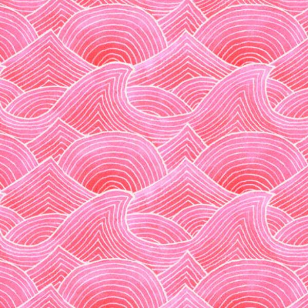 Deep Blue Sea Waves Pink By Stephanie Peterson Jones For P&B Fabrics