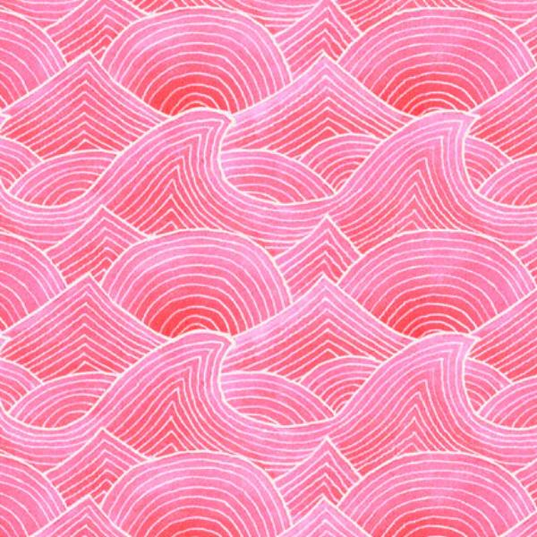Deep Blue Sea Waves Pink By Stephanie Peterson Jones For P&B Fabrics